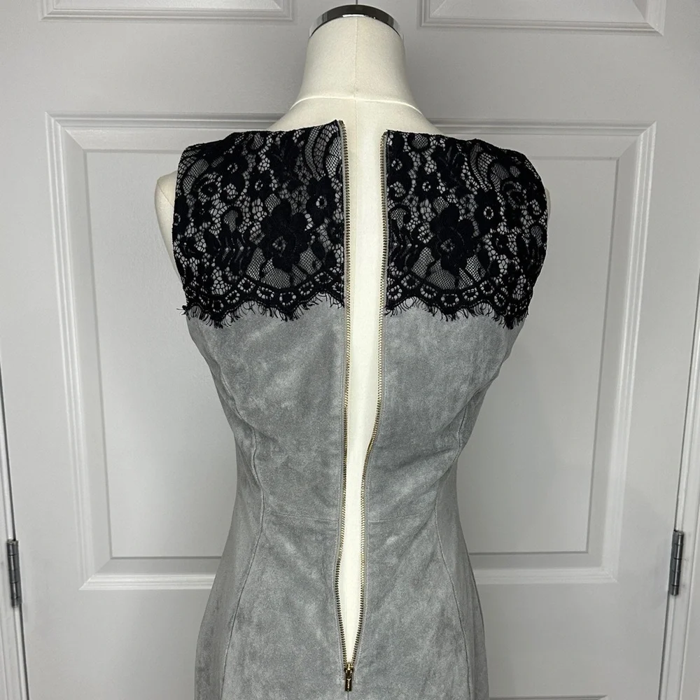 Calvin Klein Grey Faux Suede Lace Sleeveless Sheath Fitted Midi Dress Size 4